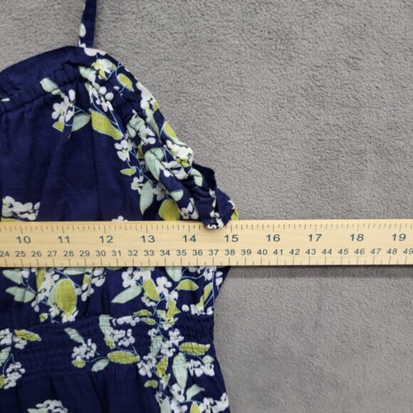 Old Navy‎ Blue Floral Mini Dress Women's Size Medium Boho Babydoll Pockets Beach - Picture 4 of 5